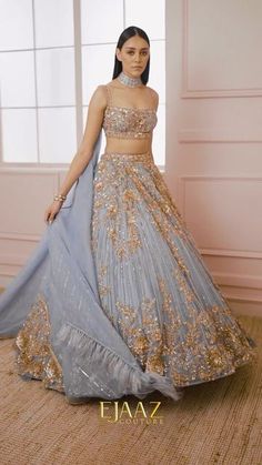 Blue Mehndi Outfit, Ejaaz Couture Lehenga, Ejaazcouture Bridal, Ejaazcouture Lehenga Bridal, Blue Reception Lehenga, Sangeet Bridal Outfit, Ejaazcouture Lehenga, Blue And Gold Lengha, Blue Lehenga Bridal