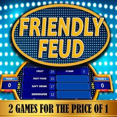 a game board with the words friendly fud and two games for the price of 1