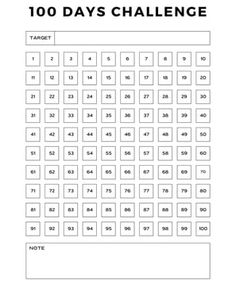 the 100 days challenge is shown in black and white, with numbers arranged on it