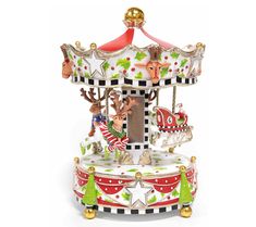 a merry go round carousel with reindeers and santa clause on it's roof