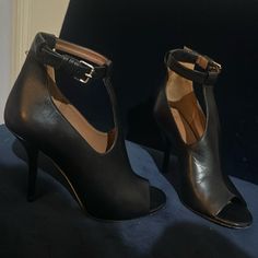 Givenchy Paris Pumps Black Sandal Open Toe Ankle Strap Booties Size 37 Pre-Loved; Excellent Condition 1000% Authentic Shipped From Ny Givenchy Heels, Black Ankle-high Heels With Reinforced Heel, Givenchy Black Sandals, Black Open Toe Kitten Heels With 4-inch Heel, Black Evening Pumps With 4-inch Heel, Givenchy Shoes, Givenchy Paris, Black Pumps, Black Sandals