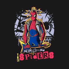 the amazing spider - man from the animated movie is featured in this t - shirt design