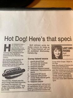 a newspaper article about hot dogs and other foods