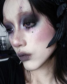 Purple Goth Eyeshadow, Emo Douyin, The Last Unicorn Makeup, Dark Faerie Makeup, Fairy Goth Makeup, Whimsy Goth Makeup, Dark Fairy Makeup Ideas, Purple Black Makeup, Dark Nails Inspiration