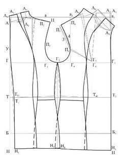 the front and back view of a women's blouse pattern, with measurements for it