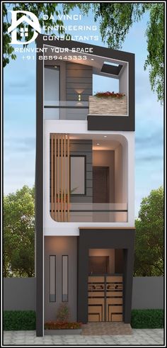 an architectural rendering of a three story house