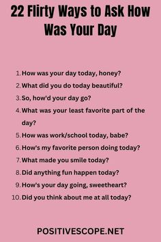 a pink poster with the words 22 fifty ways to ask how was your day?