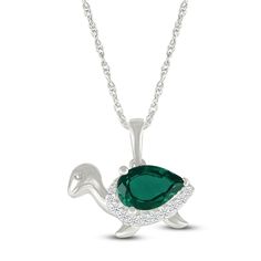 Win the fashion race in style with this charming turtle necklace. Sterling silver A pear-shaped lab-created emerald sparkles on the shell, wrapped in a curve of white lab-created sapphires 18-inch rope chain; spring ring clasp Jewelry Style Guide, Wedding Band Styles, Anniversary Wedding Band, Jewelry Staples, Jared The Galleria Of Jewelry, White Lab, Lab Created Emerald, Turtle Necklace, Diamond Anniversary