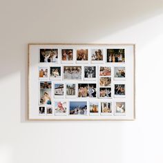 a white wall with pictures hanging on it