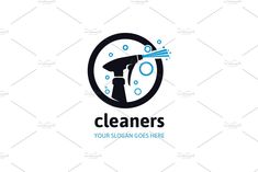 a black and white logo with the words cleaners on it's left side