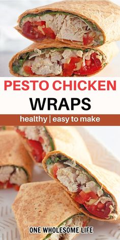 Pesto chicken wraps on a platter, Healthy Chicken Wraps, Spinach Tortilla Wraps, Pesto Wrap, Turkey Pesto, Low Calorie Chicken, Chicken Salad Wrap