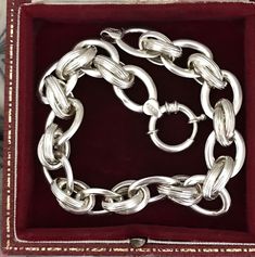 This slinky gleaming Sterling Silver vintage bracelet is bold and striking! Stunning thick ribbed double links are intersected by smooth oval links which creates amazing depth & contrast.  The bracelet is identical both sides. It boasts an ornate bolt ring clasp which is a feature in itself. Lush, tactile & flexible - so comfortable to wear.  The bracelet has that soft, mellow look that you only see on genuine vintage  silver pieces. This bracelet is made in Turkey. Turkey consistently rates in Antique Jewelry Victorian, Office Jewelry, Vintage Jewelry Antique, Vintage Bangle Bracelets, Bolt Ring, Vintage Bangles, Turkish Jewelry, Vintage Bracelet, Victorian Jewelry