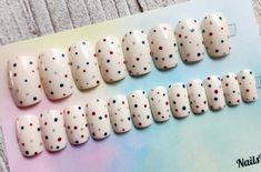 "Your order will contain a full set of press on nails (unless you're providing your nail sizes for custom sizing) with a Cream White color background with Red, Silver and Blue dots. Pictured set is in regular Square and glossy finish. SIZING- All nails are sold in a full set of 20 nails, with two of each size (0-9). I gladly accept customized sizing (10 nails) for 15% OFF with code \"CUSTOM\". Please include nail measurements(in millimeter, or mm, NO size number please) in NOTE TO SELLER section Nails For 15, White Color Background, Cream White Color, Orange Stick, American Theme, Blue Dots, Color Background, Nail Sizes, Blue Dot