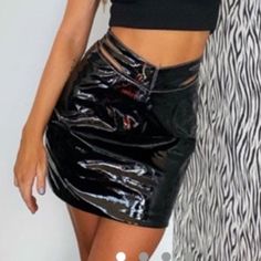 Super Cute Patent Leather Look, Brand New Trendy Black Party Mini Skirt, Edgy Black Mini Skirt For Night Out, Trendy Black Skort For Party, Edgy High Waist Skort For Party, Edgy High Waist Party Skort, Edgy Black Skirt For Night Out, Trendy Black Club Skirt, Trendy Black Skirt For Club, Trendy Black Mini Skirt For Date Night