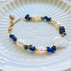 Ocean Blue Baroque Pearl Bracelet Keshi Pearl Bracelet, Ocean Blue Color, Baroque Pearl Necklace, Keshi Pearls, Ocean Blue, Baroque Pearls, Pearl Bracelet, Blue Ocean, Lapis Lazuli