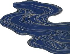 an abstract blue and white painting with wavy lines