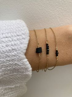 Black Tourmaline Bead Bar Bracelet. Dainty Tourmaline - Etsy Cyprus Empath Protection, Bead Bar, Bar Bracelet, Tourmaline Bracelet, Bracelet Dainty, Tourmaline Beads, Tourmaline Stone, Delicate Chain, Bar Bracelets