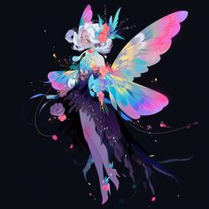 a colorful fairy with wings and flowers on her back