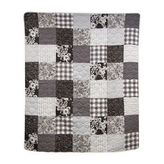 a black and white patchwork quilt