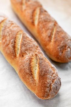 two loaves of bread sitting next to each other