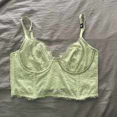 Never Worn As It Still Has A Tag On The Bra Strap Color Is More Light Mint Green As You Can See In Last Photo Size 36c Cute Going Out Top Just Need To Add Covers As It Is A Little See Through Also Have Another In Black!! Green Corset, Green Bras, Light Mint Green, Bra Strap, Photo Size, African American Women, Bra Straps, Eras Tour, Corset Top