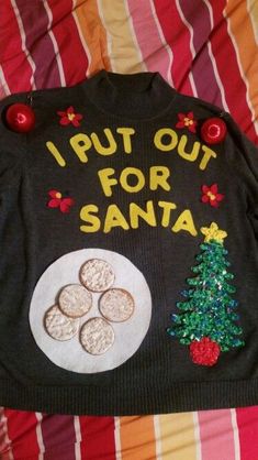 i put out for santa sweater with cookies and a christmas tree on the front,