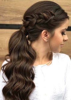 Elegant Ponytail with a Side Braid Up Ponytail, Brown Hairstyles, Wedge Hairstyles, Elegant Ponytail, Side Braid Hairstyles, Braid Hairstyle, Feathered Hairstyles, Braids For Long Hair