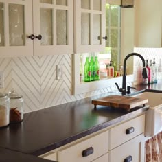 the kitchen counter is clean and ready to be used for cooking or baking, as well as other items