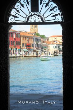 an open window with the words muranoo, italy on it