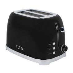 a black and white toaster with the word vetta on it