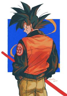 a drawing of gohan from the dragon ball anime standing with his back turned to the camera