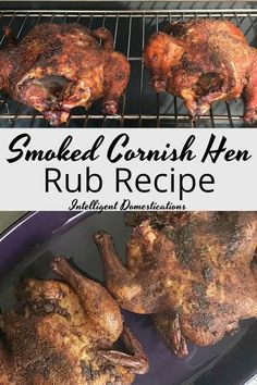 grilled chicken on the grill with text overlay that reads smoked spanish hen rub recipe