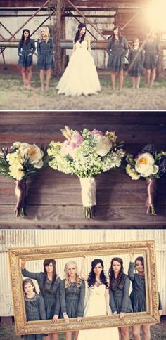 two pictures of the same bride and her bridal party