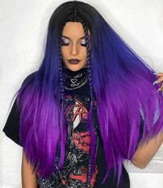 Long Ombre Black Purple Blue Wig Straight Synthetic Heat Safe Wig for Women USA Purple And Black Nails, Ombre Purple, Blue Wig, Wig Straight, Pink Wig, Red Moon, Hair Stick, Full Wigs, Straight Wig