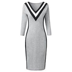 Contrast Color V Neck Mini Dress - Gray - 4440835517 - Women's Clothing, Dresses, Casual Dresses  #CasualDresses #Women's #Clothing # #Dresses # #Casual #Dresses Low Cut Bodycon Dress, Striped Bodycon Dress, Dress Size Chart, Jumper Dress, Sleeves Pattern, Gray Dress, Knit Dress, Dress Length, Vintage Dresses