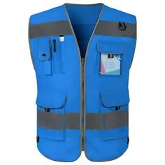 This safety vest for men and women are made of 100% polyester which is lightweight, breathable and comfortable to wear. Customized zipper puller, reinforced sewing for zipper edges make sure this work vest durable to use after repeatedly machine washing. Lengthened velcro buckles prevent items out. Size: 4X-Large.  Color: Blue. Blue Sleeveless Vest For Outdoor Activities, Work Vest, Vest For Men, Reflective Vest, Safety Work, Safety Vest, Work Safety, Personal Protective Equipment, Mens Vest