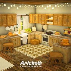 the kitchen is clean and ready to be used in an animated video game or movie