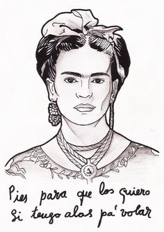 a black and white drawing of frida