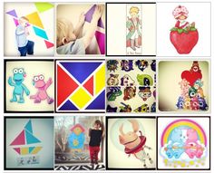 a collage of pictures with children's artwork on them