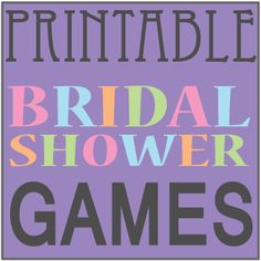 the words bridal shower games are shown in black and white on a purple background