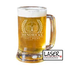 a beer mug with the words hendricks craft brew on it