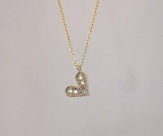 Diamond Heart Necklace 14k Yellow Rose or White Gold Dainty Diamond Necklace With Heart Charm For Valentine's Day, Dainty Heart-shaped Gold Diamond Necklace, Dainty Gold Heart Diamond Necklace, Valentine's Day Dainty Diamond Necklace With Heart Charm, Dainty 14k Gold Diamond Necklace For Valentine's Day, Dainty Diamond Necklace With Accents For Valentine's Day, Dainty Heart Necklace With Diamond Accents, Dainty Diamond Necklace With Heart Charm For Gift, Dainty Diamond Cut Necklace For Valentine's Day