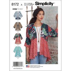 Kimono Jacket Pattern, Kimono Sewing Pattern, Kimono Style Jacket, Boho Mode, Estilo Hippie, Mode Abaya, Kimono Pattern, Simplicity Sewing, Easy Sewing Patterns