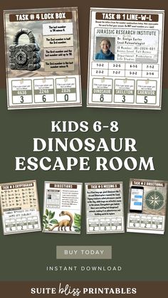 kids'8 - 8 dinosaur escape room with instructions and printables on it