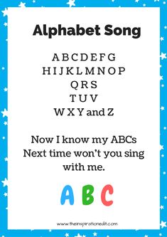 an alphabet song with stars on it and the words, i know my abcs next time won't you sing with me