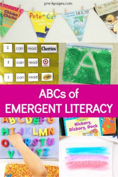 the abc's of emergent literature with pictures of letters and numbers