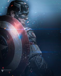 captain america the winter soldier is holding his shield in front of an abstract background with stars