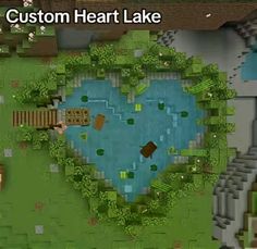 an aerial view of a heart lake surrounded by trees and bushes with the words custom heart lake above it