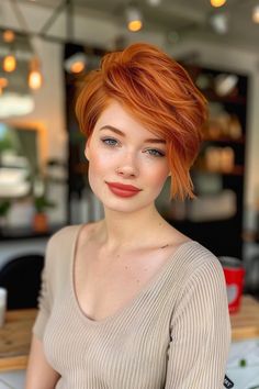 44 Stunning Short Red Hairstyles To Unleash Your Bold Side Red Hair Bob, Short Red Hairstyles, Fancy Short Hair, Short Auburn Hair, Red Pixie Haircut, Short Copper Hair, Cheveux Oranges, Red Hairstyles, Pixie Haircut Ideas