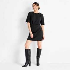 Women's Short Sleeve Mini T-Shirt Dress - Future Collective Black S Sheer Midi Dress, Mini Tube Dress, Ankle Dress, Sweater Maxi Dress, Beach Pics, Black Knit Dress, Pleated Fabric, Mini Sweater Dress, Women Maxi